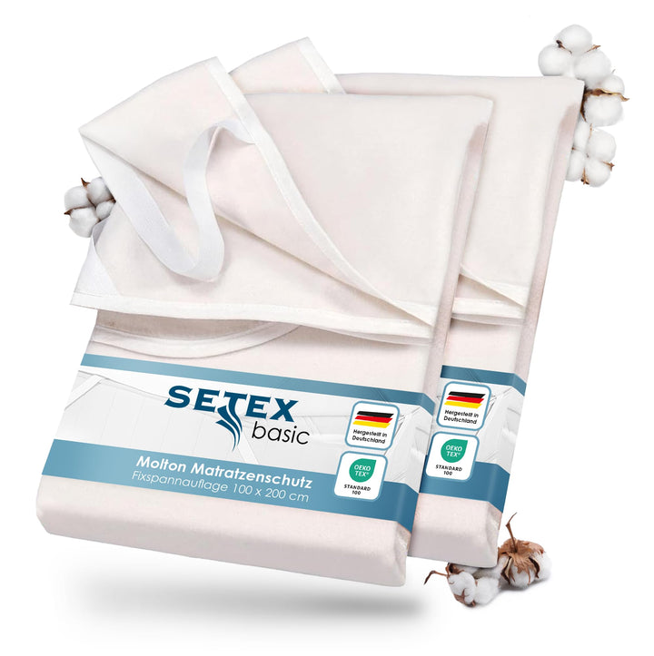 SETEX Molton Matratzenschutz, Doppelpack, 100 x 200 cm, Eckgummis, Matratzenschoner aus 100 % Baumwo