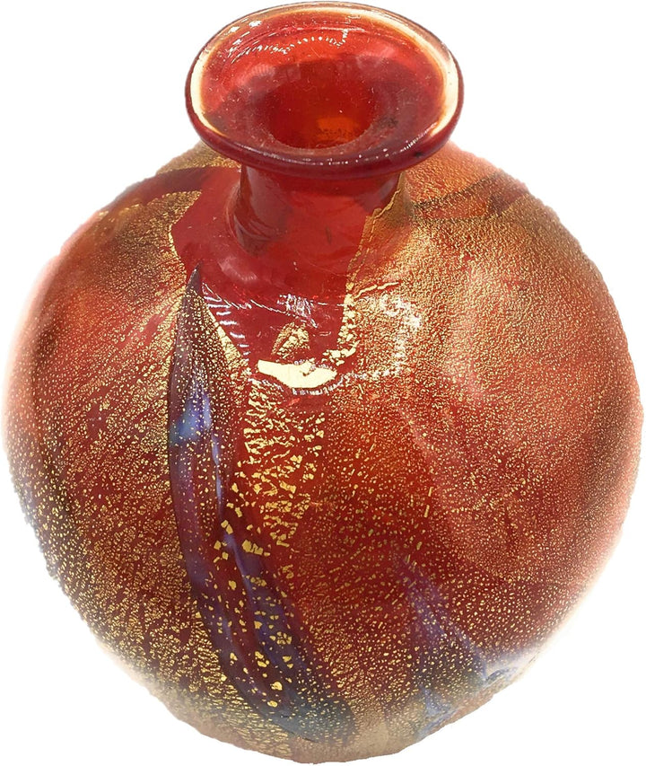 Flasche Kollektion Murano Glas Murrina Blatt Gold Made in Italy (rotes Herz, Ø 7 H 9 cm)