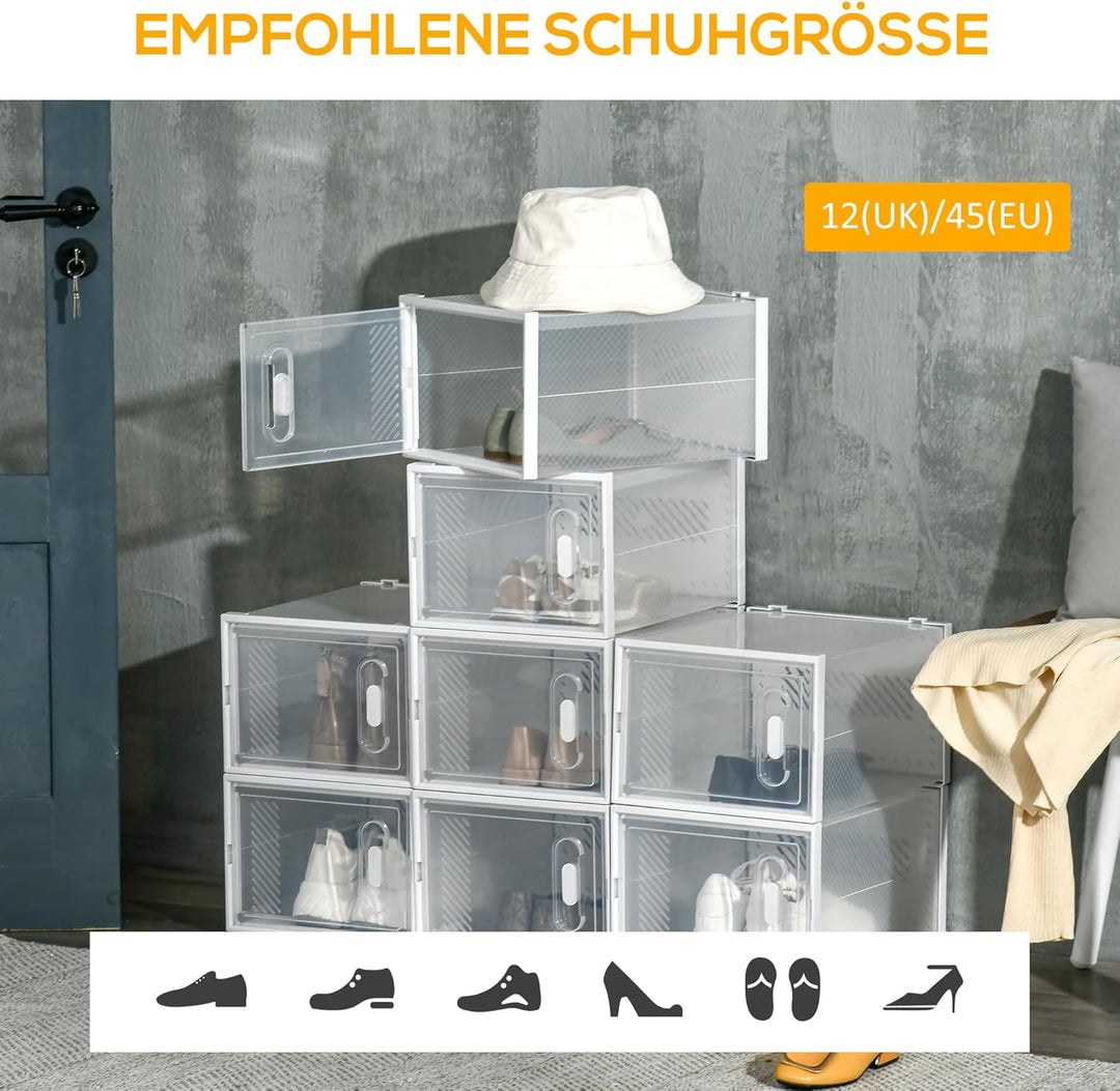 HOMCOM Schuhboxen 8er Set Schuhkarton stapelbar Schuhorganizer Schuhaufbewahrung Aufbewahrungsboxen