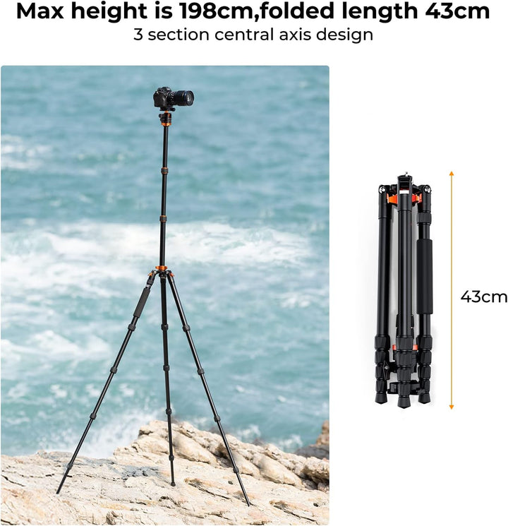 K&amp;F Concept 198cm Kamera Stativ，Aluminium Tripod, Stativ mit Monopod Funktion, 360° Panorama Kugelko
