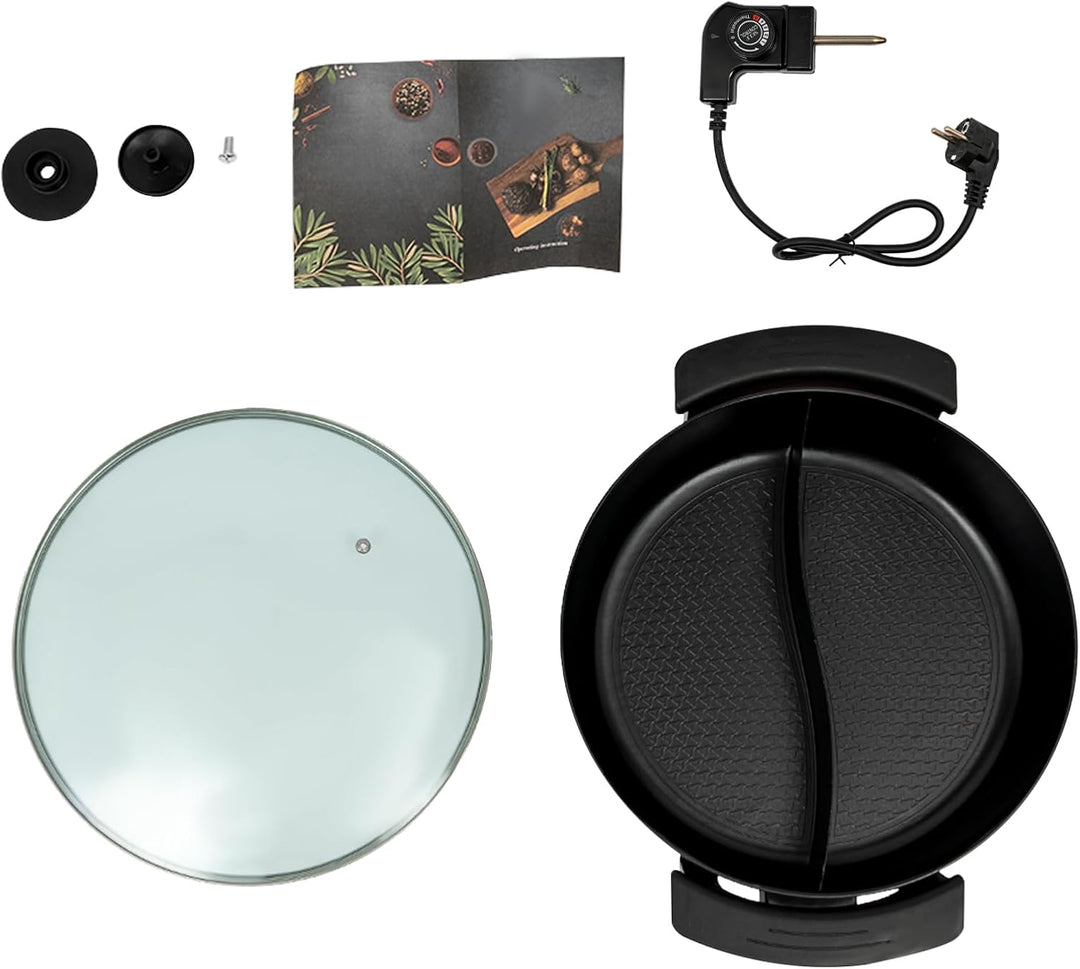 1360W Hot Pot, 6L Elektrische Yin Yang Hotpot, 30cm Chinesischer Kochtopf mit 2 Kammern, 5 Temperatu