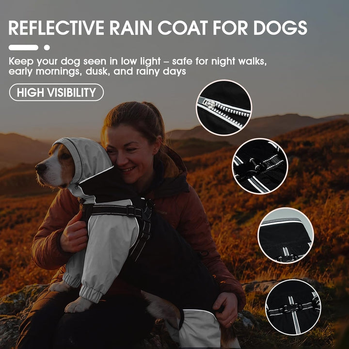 IECOii Hundemantel wasserdicht Winter Full-Body 4-Leg mit Kapuze,Reissverschluss und eingebautem Ges