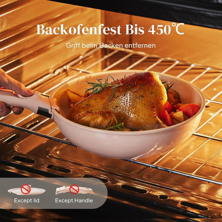 Redchef Pfannenset Keramik mit Abnehmbaren Griff, Wohnmobil Kochgeschirr Set für Camping, Keramik Un