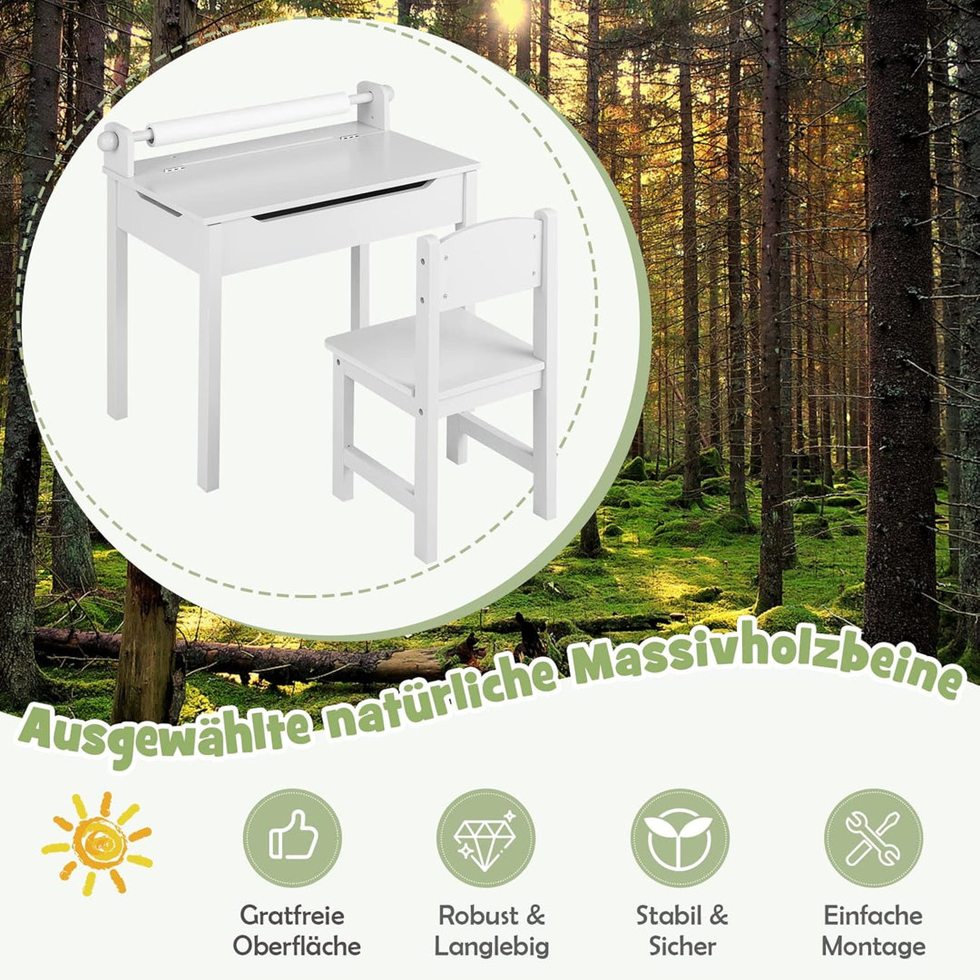 DREAMADE Schreibtisch Kinder mit Stuhl, Schülerschreibtisch aus Holz, Jugendschreibtisch, Kindertisc