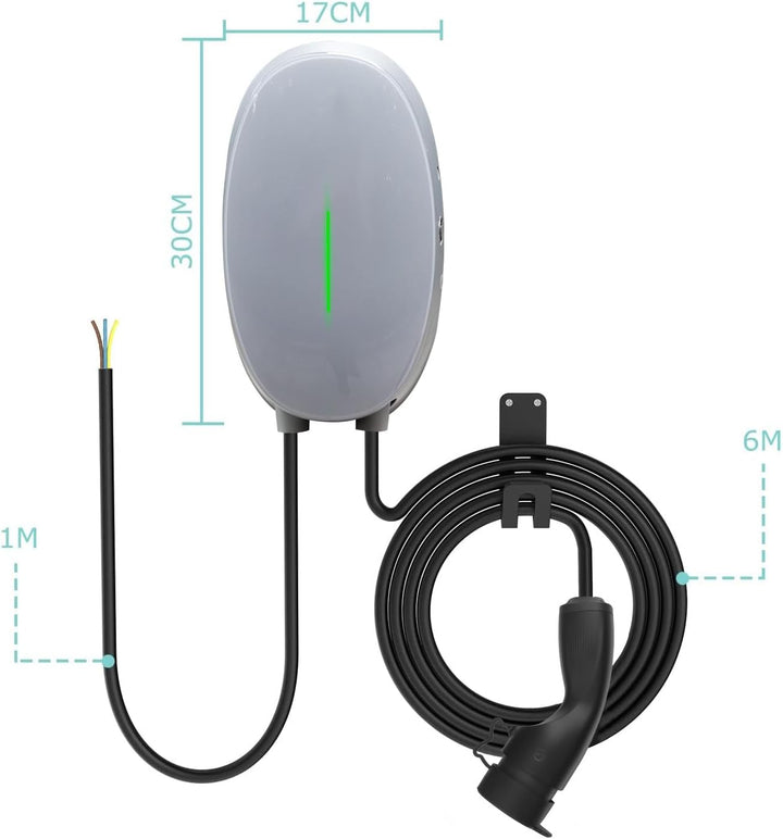 EV Ladegerät Wandhalterung mit 7kW Typ 2, 32A Einphasiges Heim Ladestation Wallbox, 6m Ladekabel und