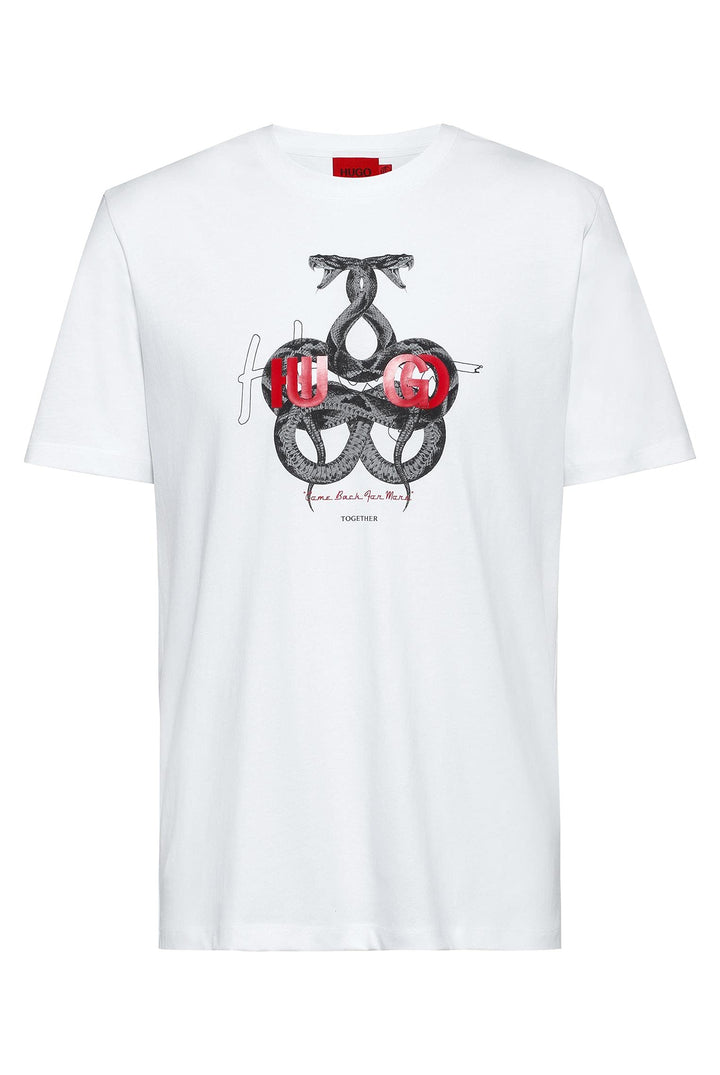 HUGO Herren Dnake T-Shirt aus Baumwoll-Jersey mit Logo und Schlangen-Artwork