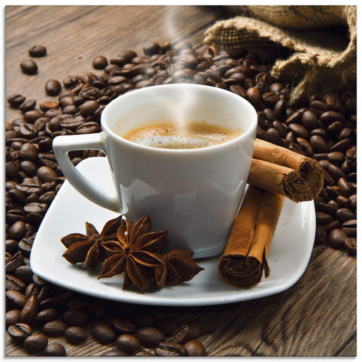 ARTland Glasbilder Wandbild Glas Bild einteilig 50x50 cm Quadratisch Kaffee Cafe Coffee Kaffeetasse