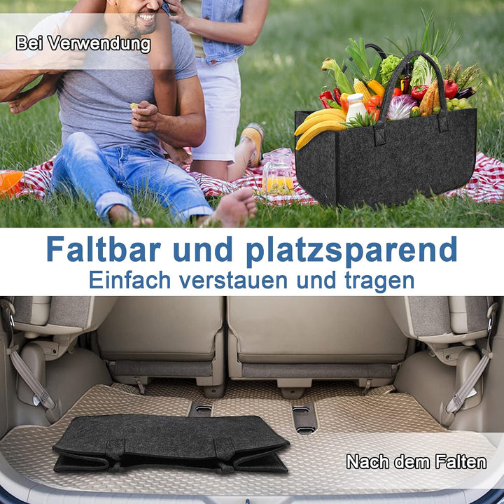 FIVMEN 4 Stück Filztasche Faltbar Filzkorb Holzkorb mit Griffen Kaminholzkorb Brennholzkorb Shopper
