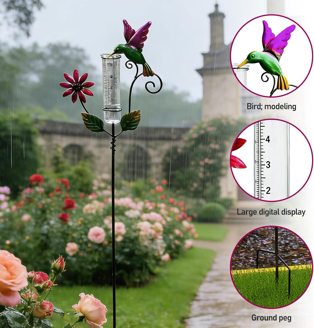 Regenmesser für Garten, Gartendeko Regenmesser Frostsicher, 119cm Gartenstecker Regenmesser, Nieders