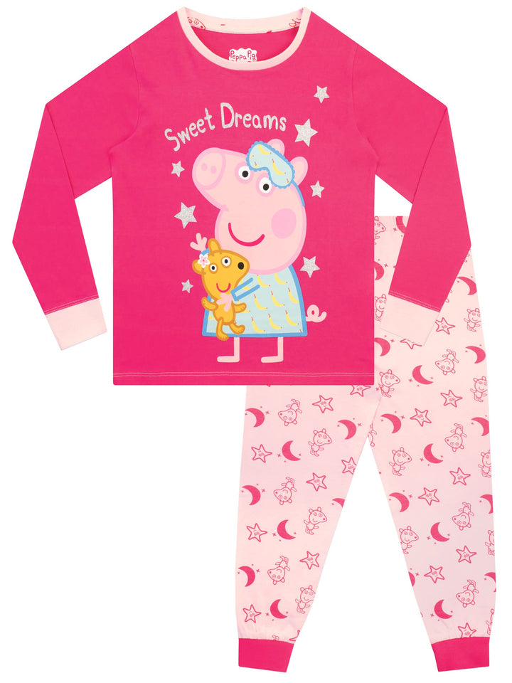 Peppa Wutz Schlafanzug | 100% Baumwolle Schlafanzüge für Mädchen | Langarm Pyjama Kinder 92 Mehrfarb