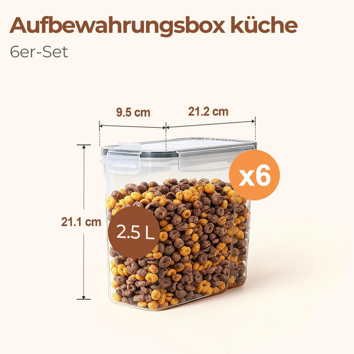 ComSaf Vorratsdosen mit Deckel Luftdicht 2.5 L, 6er Müsli Aufbewahrung, Aufbewahrungsbox mit Deckel,