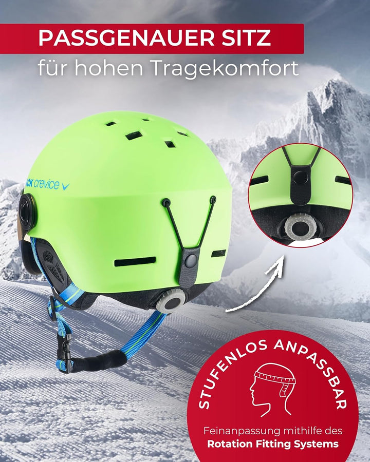 BLACK CREVICE Skihelm Gstaad I Skihelm mit Visier im Pilotenstyle I Skihelm Herren & Damen I Skihelm