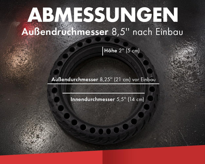 2Extreme 2x E Scooter Reifen, 8,5 Zoll Vollgummi, 8 1/2 Vollgummireifen, 50/75-6.1 Ersatzreifen komp