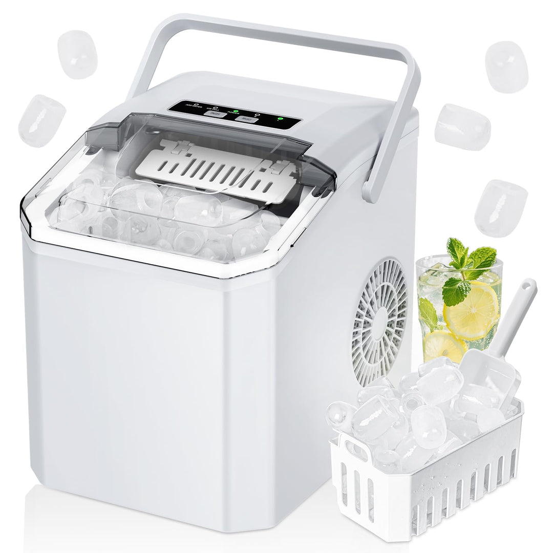 Eiswürfelmaschine, Ice Cube Maker 9 Eiswürfel in 6-8 Minuten,2 Grössen von Bullet Ice,12KG/24H,Selbs