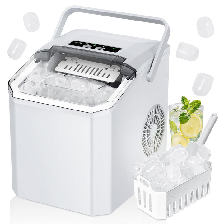 Eiswürfelmaschine, Ice Cube Maker 9 Eiswürfel in 6-8 Minuten,2 Grössen von Bullet Ice,12KG/24H,Selbs