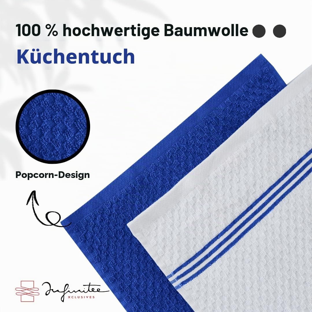 Premium Küchentücher,6 Stück, 100 % Baumwolle, 38.1x63.3 cm, Frottee-Küchentücher, blaues Geschirrtu