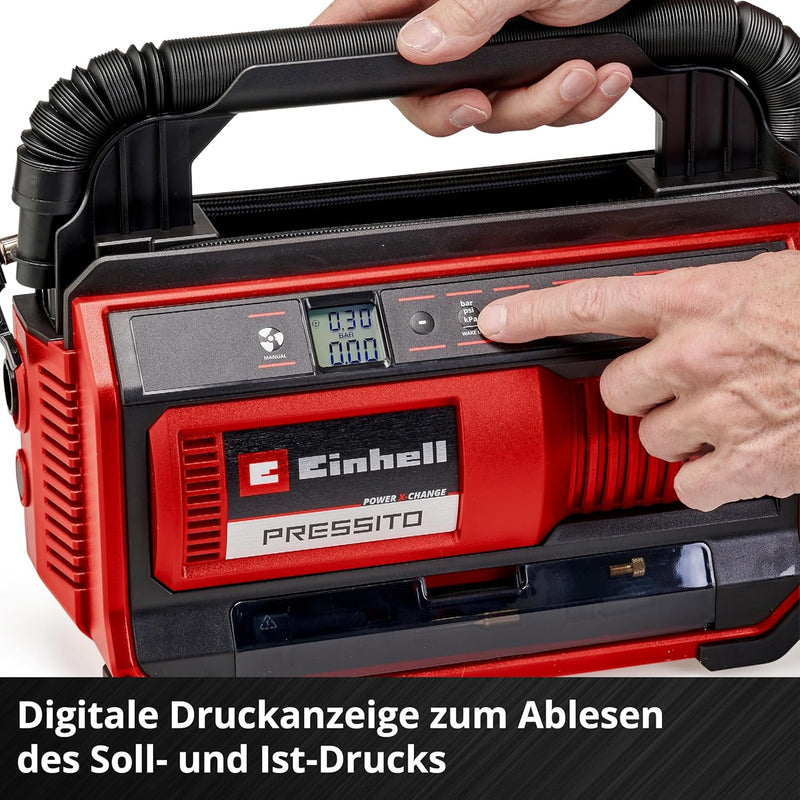 Einhell Akku-Kompressor PRESSITO 18/25 Power X-Change (18 V, max. 11 bar, inkl. 3-tlg. Adapter-Set,