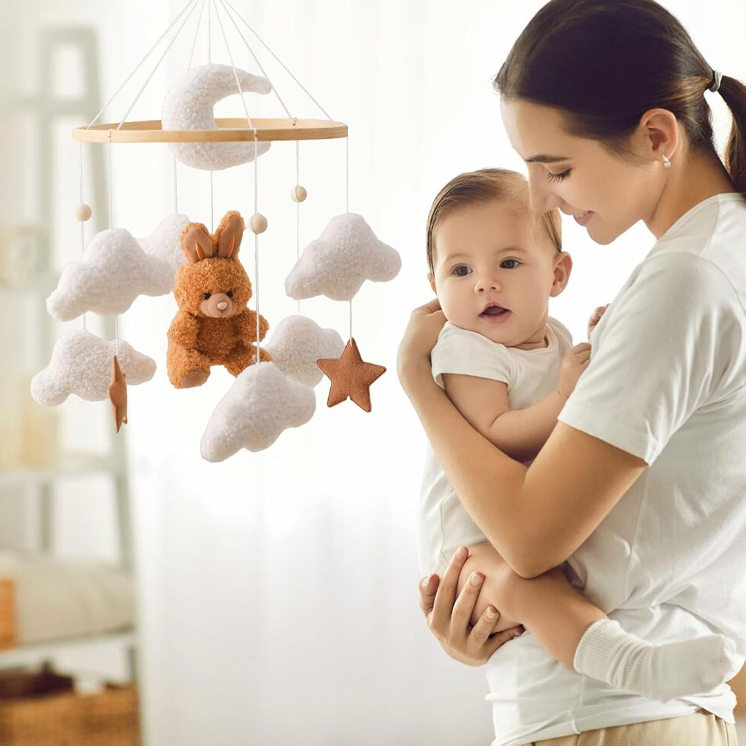 Mobile Baby Windspiele, Babybett Mobile 3D Bär Hase Kaninchen Wolken, Kinderzimmer Hängende Bettgloc