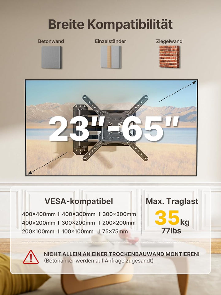 monTEK Lang Arm 946mm TV Wandhalterung für 23-65 Zoll Fernseher, ausziehbare TV Halterung schwenkbar