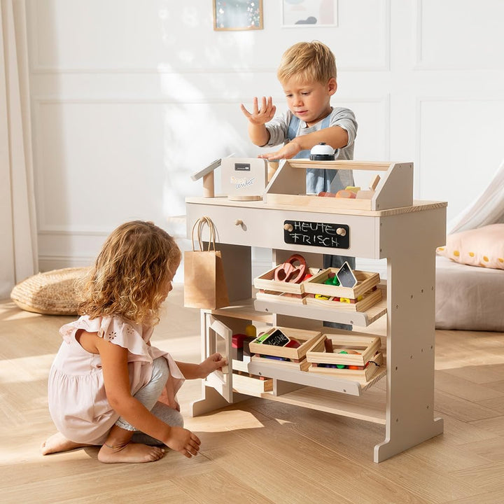 howa Kaufladen - Kaufmannsladen aus Holz, mit Spielkasse und Spielzeugkartenleser, Tafel für Kreide,