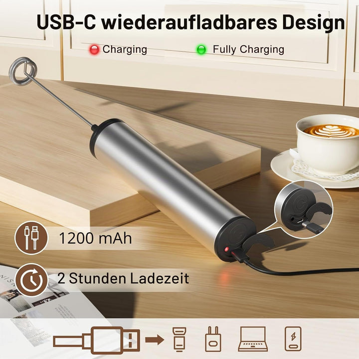 MOSUO Elektrischer Milchaufschäumer, wiederaufladbar, USB und Mini-Handmixer mit Doppel-Schneebesen,