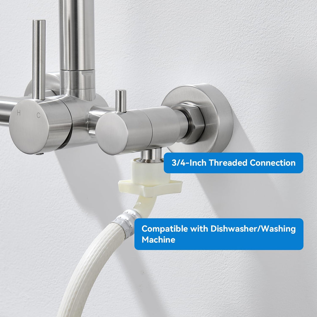 Wasserhahn Küche Wandmontage mit 3/4 Zoll Anschluss, Küchenarmatur Wand für Geschirrspüler/Waschmasc