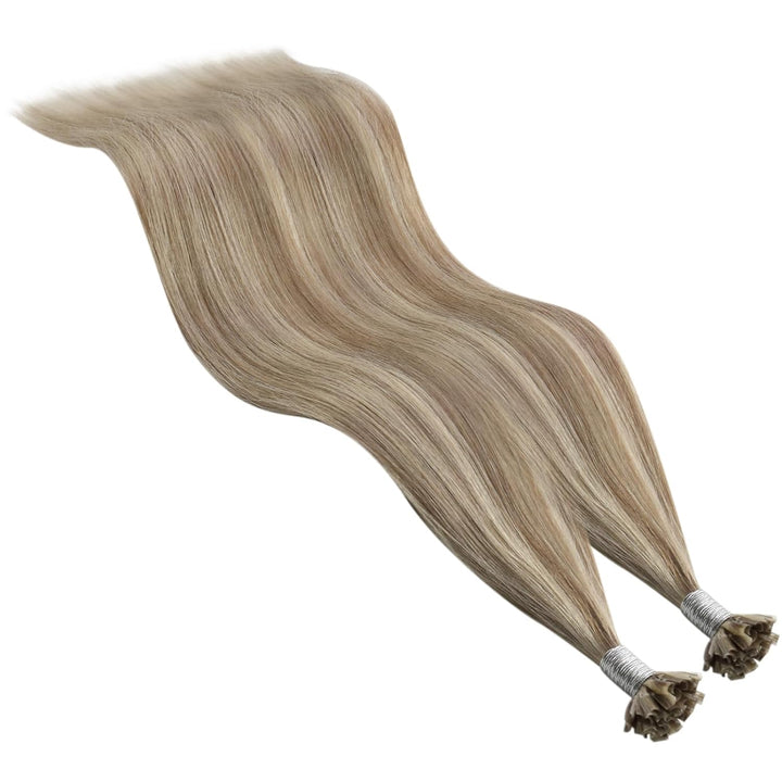YoungSee Extensions Echthaar Bondings Blond 45cm Bonding Extensions Echthaar Hellbraun Highlight Pla