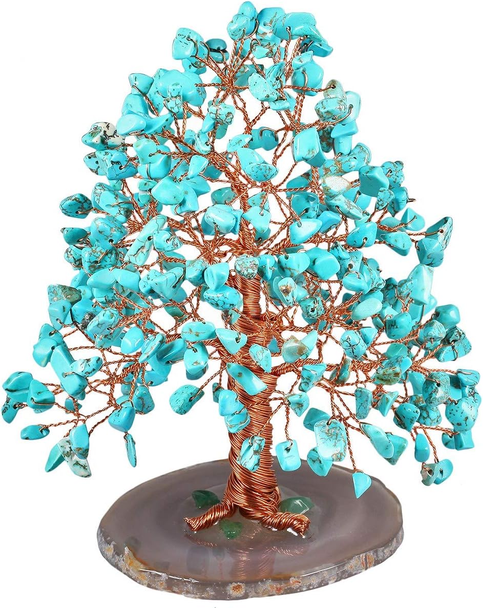 KYEYGWO Geld Baum auf Achat Basis Bonsai Skulptur Figur für Glück Reichtum Gesundheit 5"-5,9" hoch g