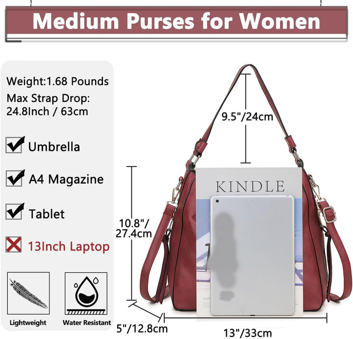 VX VONXURY Handtaschen für Frauen, Medium Vegan Leder Hobo Taschen Geldbörse für Damen Burgunderfarb