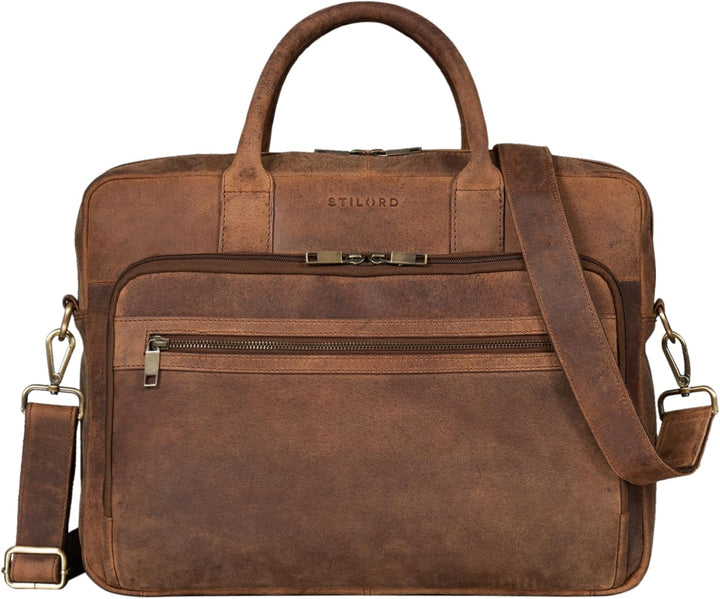 STILORD 'Dawson' Leder Aktentasche Umhängetasche mit Laptopfach 15,6 Zoll Vintage Bürotasche DIN A4