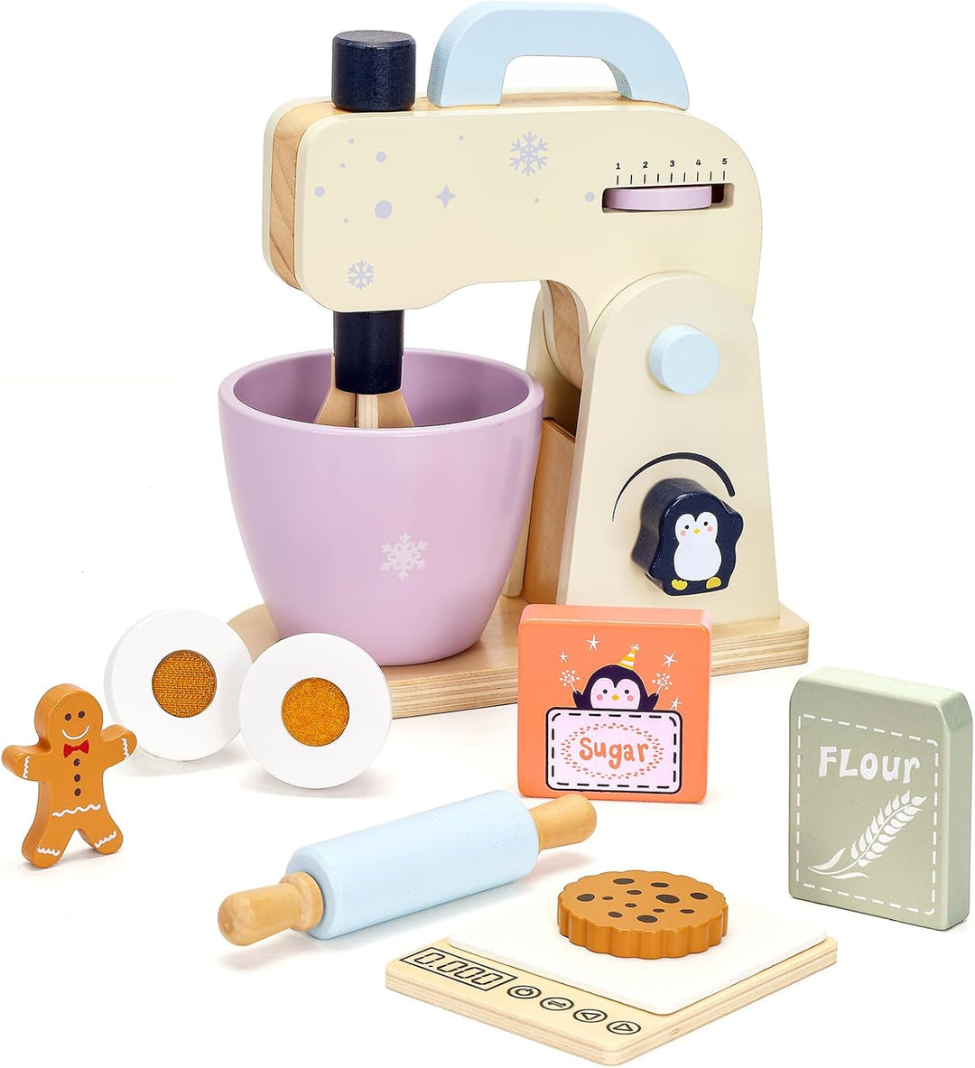 PairPear Holz Mixer Set Kinder Holzspielzeug Lebensmittel Backspielzeug mit Zubehör Zubehör für Kind