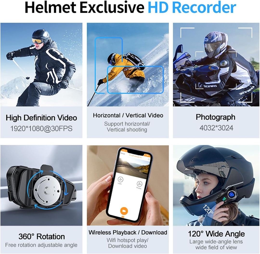 Motorrad Helm Headset Bluetooth mit 1080P Kamera Intercom Motorrad Gegensprechanlage Fahrrad Kommuni