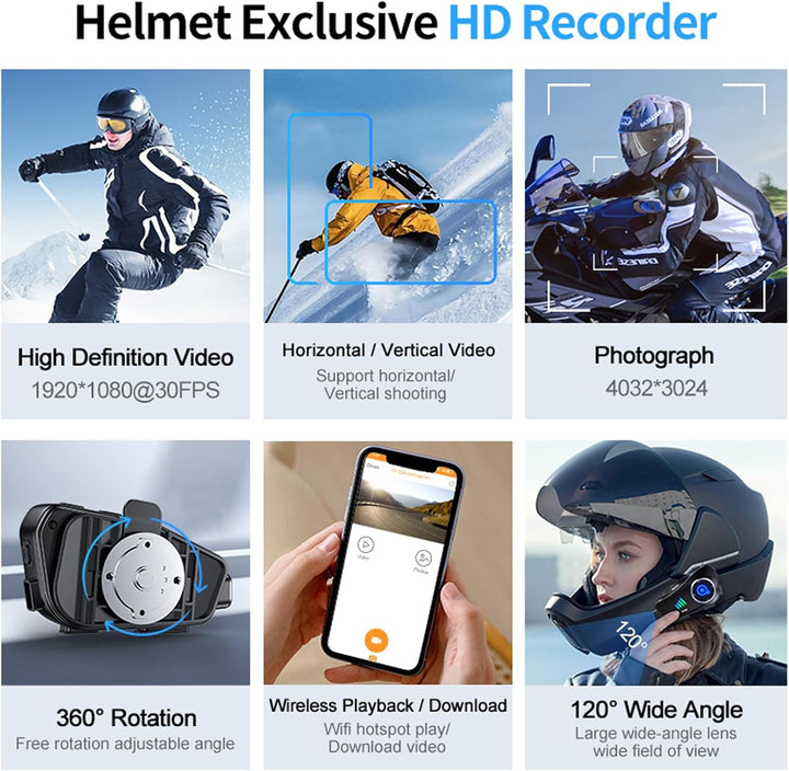Motorrad Helm Headset Bluetooth mit 1080P Kamera Intercom Motorrad Gegensprechanlage Fahrrad Kommuni