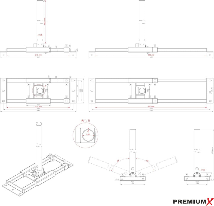 Premium X Deluxe X130-48 Dachsparrenhalter 130cm Mast Ø 48mm Sparrenhalter SAT Dach-Halterung inkl.