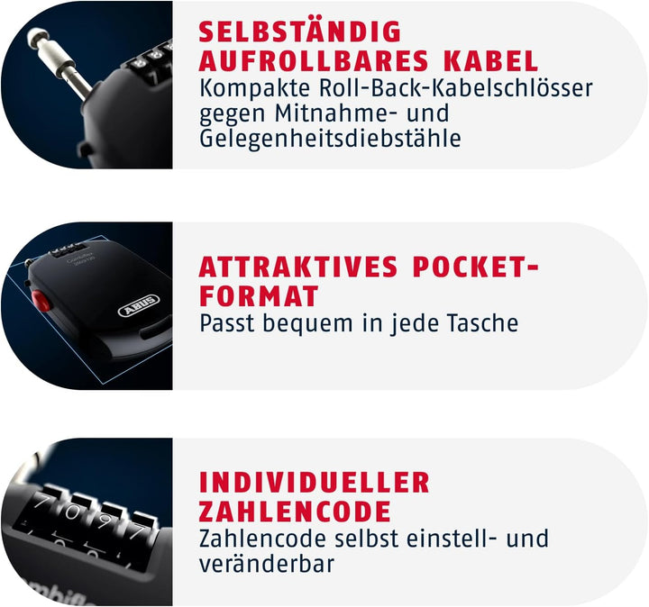 ABUS Spezialschloss Combiflex 2501/65 - Geeignet als Gepäcksicherung, Skischloss, Helmsicherung - mi