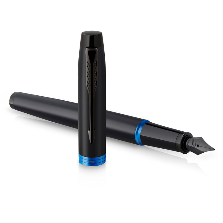 Parker IM Vibrant Rings Füller | satinschwarzer Lack mit marineblauen Akzenten | Füllfederhalter mit
