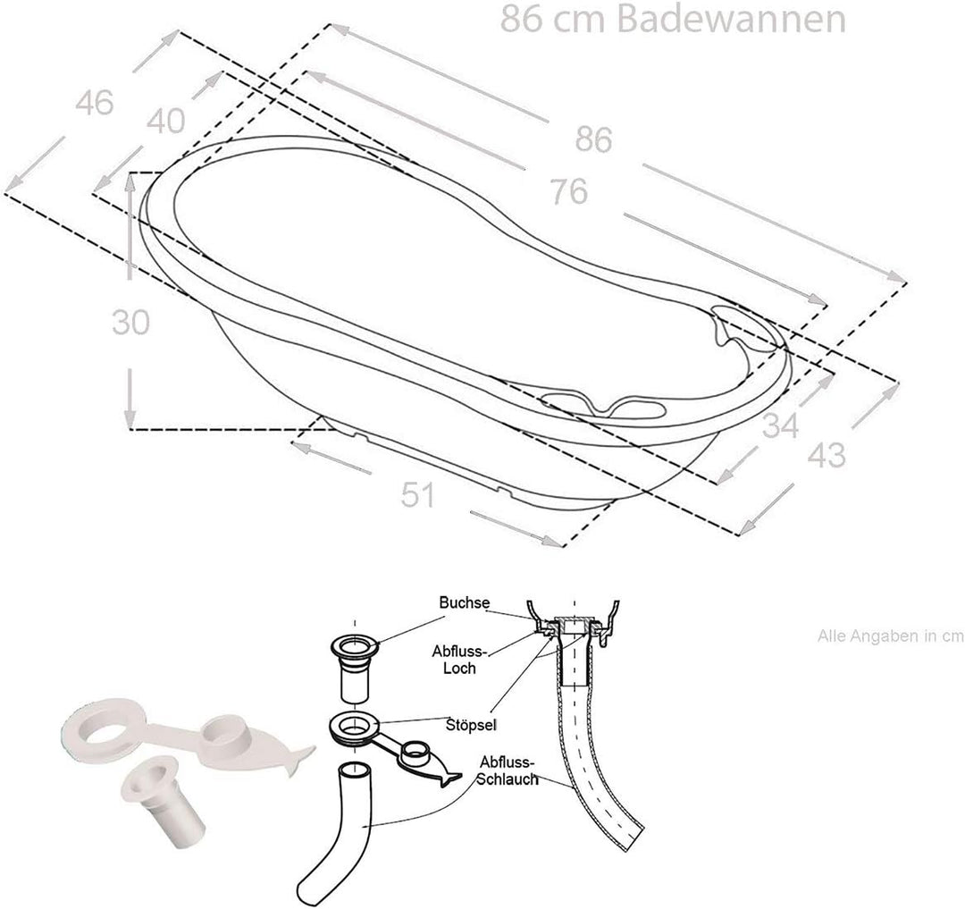 Babybadewanne mit Stöpsel für Neugeborene - Baby Wanne ab 0 bis ca. 18 Monate - Badewanne für Babys.