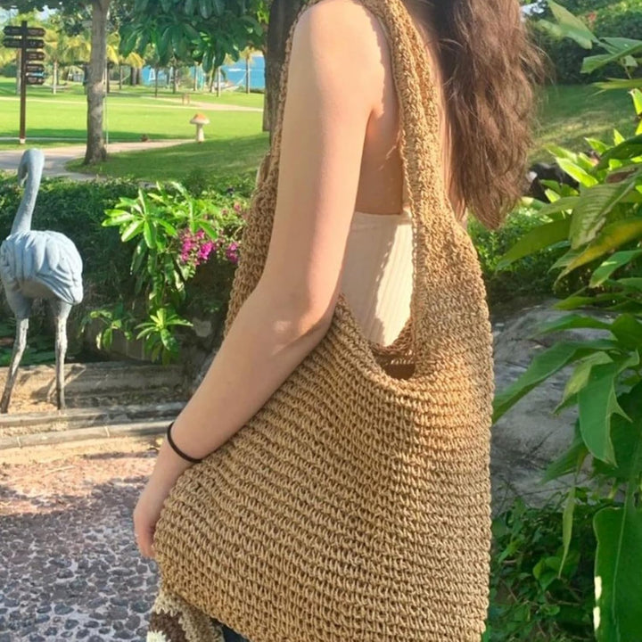 H.S.G.K Stroh Umhängetasche Damen Crossbody Tasche Urlaub Tasche Handgewebt Tasche Freizeit Grosse K