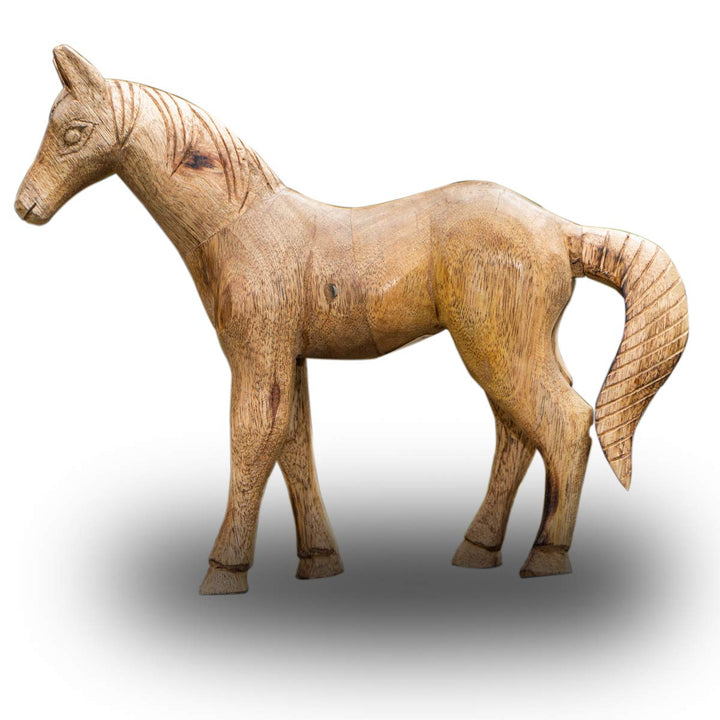 Antikas - Pferde Figur Gartenfigur Holzfigur Tiere Tierfiguren Dekoration - 32 cm x 26 cm