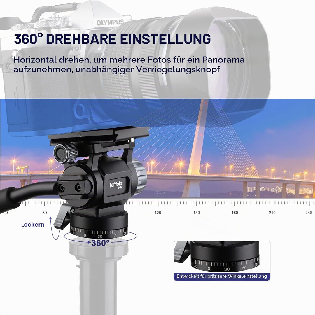 LEFTFOTO Mini-Stativ-Fluidkopf, Schwenkneigkopf mit Panorama-Kugelkopf und Arca Swiss Schnellwechsel