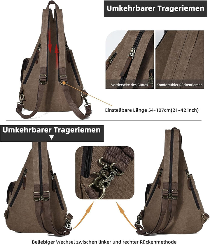 KL928 Canvas Sling Bag Herren und Damen, Crossbody Brusttasche Schulterrucksack Schultertasche Rucks