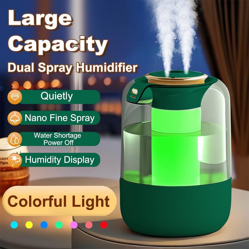 Luftbefeuchter Schlafzimmer Top-Fill Humidifier - 2L 360° Doppeldüse Raumbefeuchter mit 7 Farben Nac