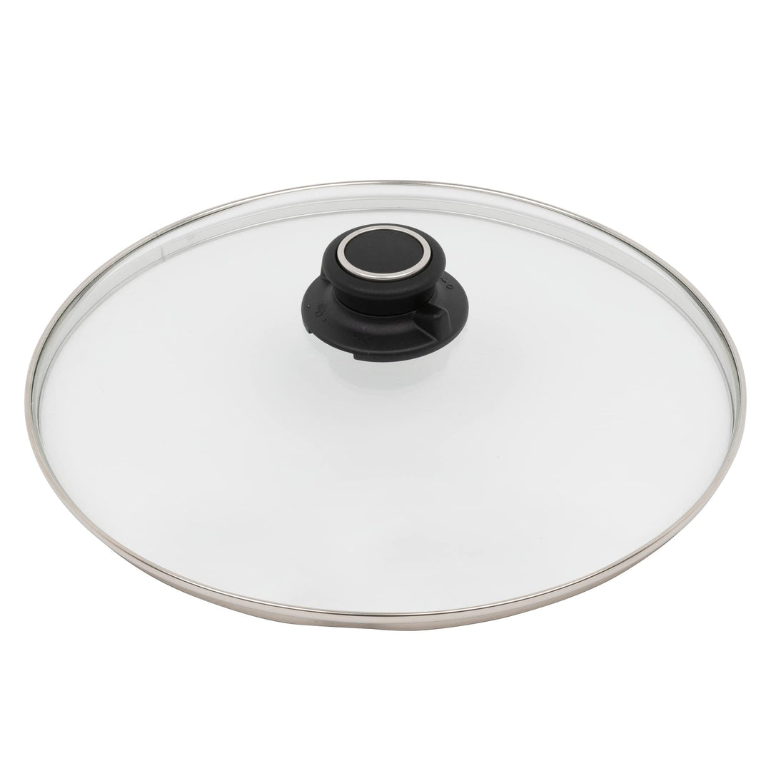 MaxxGoods Sicherheitsglasdeckel mit Edelstahlring und Deckelknopf (Ø 16cm), Ø 16cm