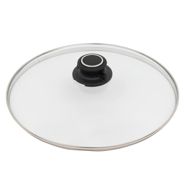 MaxxGoods Sicherheitsglasdeckel mit Edelstahlring und Deckelknopf (Ø 16cm), Ø 16cm