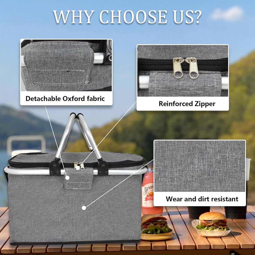 Faltbare Picknickkörbe, 20 L Grosse Kapazität Zusammenklappbare Kühltasche Isoliertasche Einkaufskör