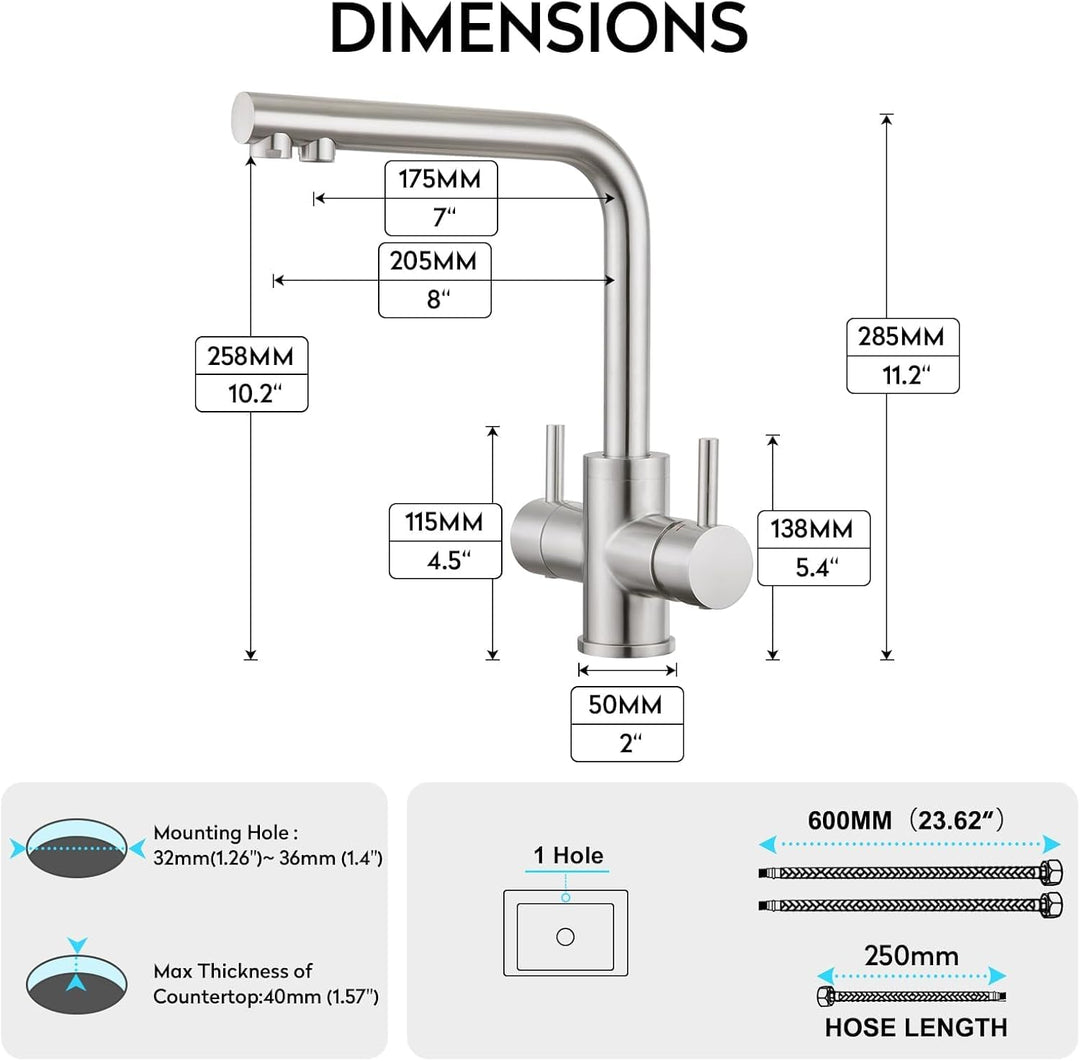 CREA 4 Wege Wasserhahn Küche, Küchenarmatur mit Sodawasser, 360° Drehbar Vier Wege Mischbatterie Küc