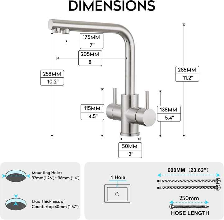 CREA 4 Wege Wasserhahn Küche, Küchenarmatur mit Sodawasser, 360° Drehbar Vier Wege Mischbatterie Küc