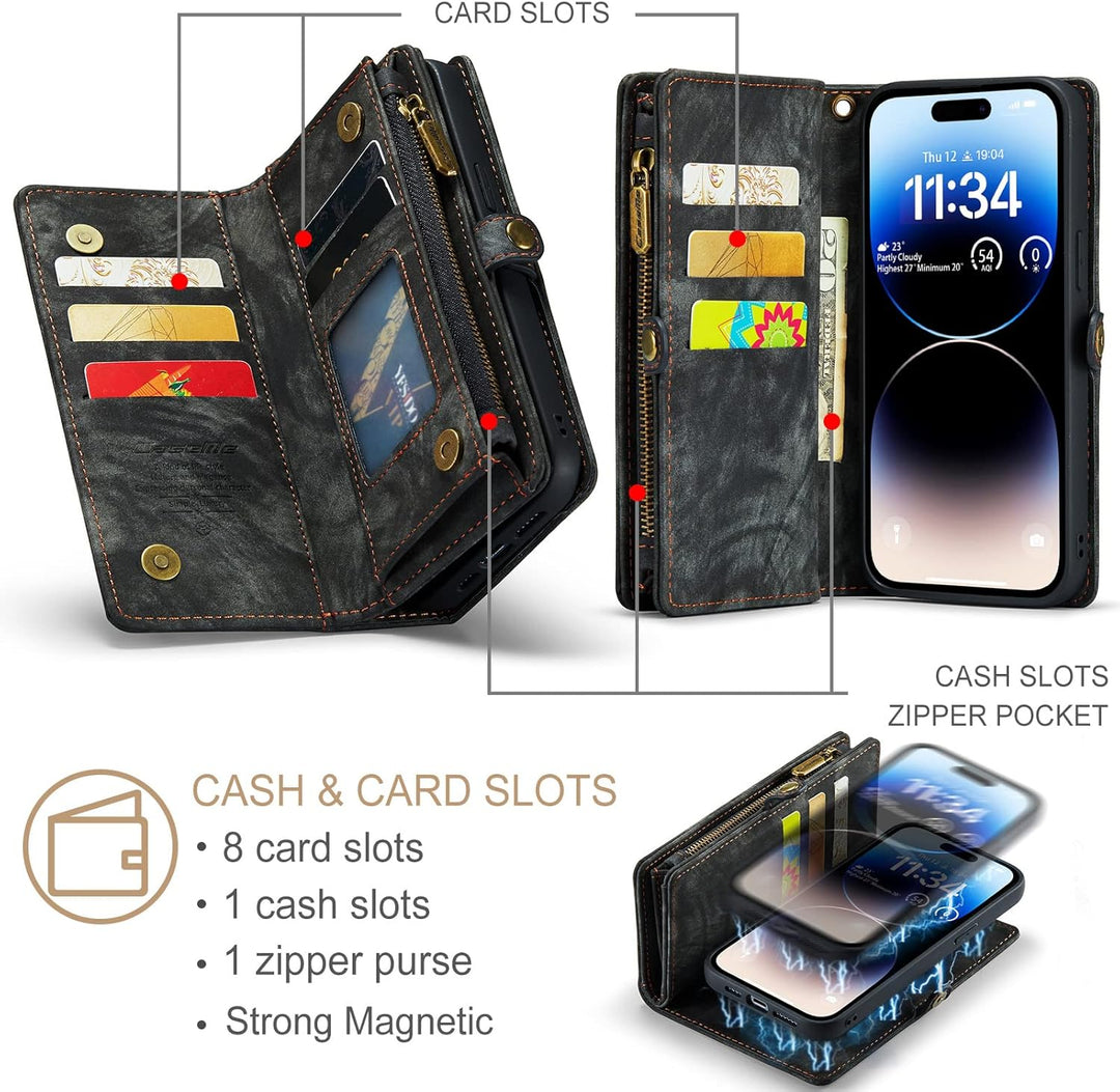 UFinetech iPhone 14 Pro Max Hülle, Flip Leder TPU Stossfest Kartenfach Tasche Handyhülle iPhone 14 P