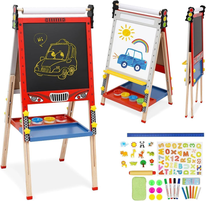 Kinder Tafel Staffelei aus Holz mit Papierrolle Kinder Holz Spielbrett Höhe Einstellbar Schöne Bogen