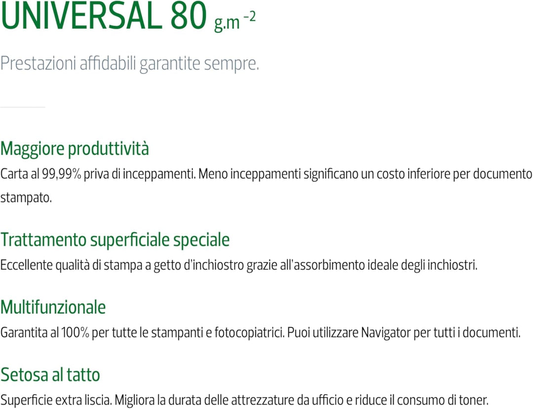 Navigator Universal Kopierpapier 80g/m² A4, weiss, Karton zu 2.500 Blatt (5x500 Blatt) Single, Singl
